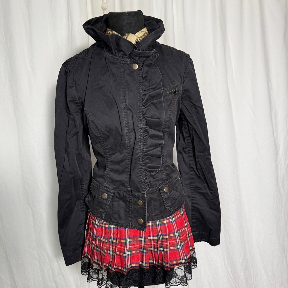 London Jean Black Ruffle Military Moto Jacket Size 8
